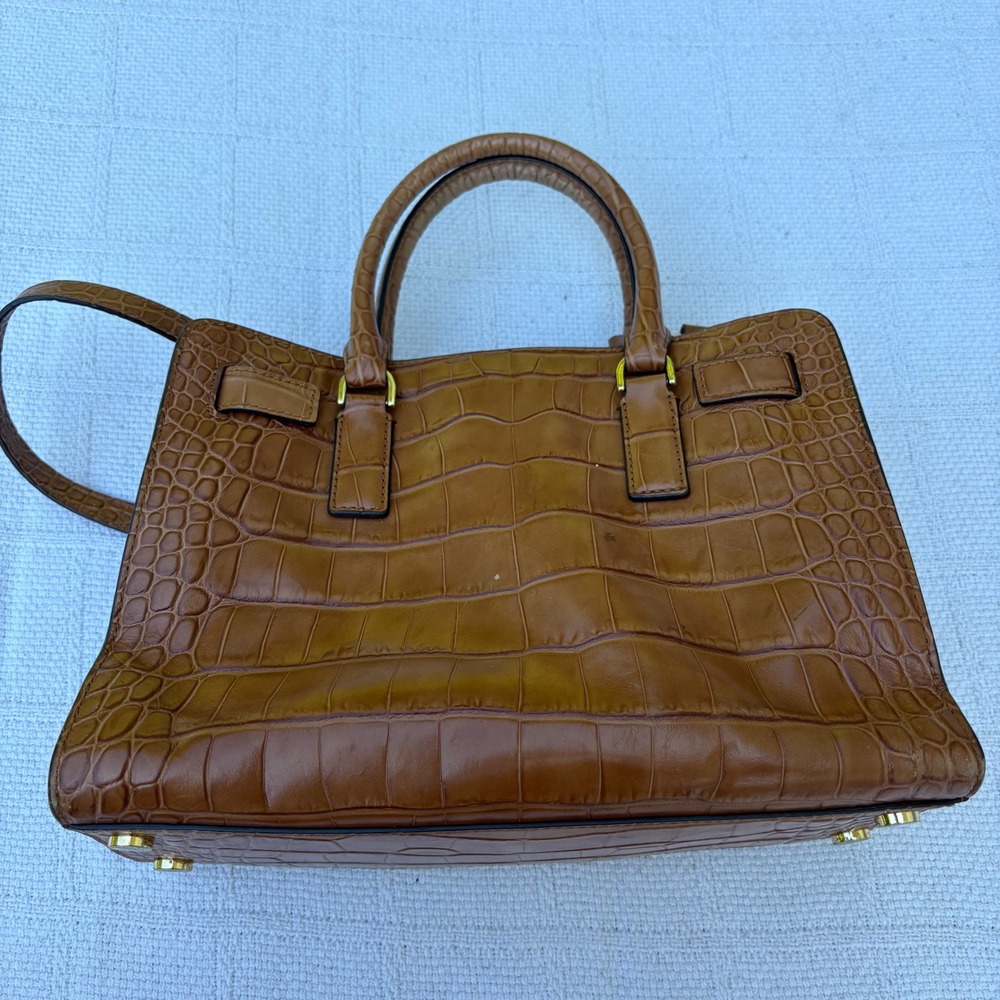 Michael Kors Dillon Tan Brown Crocodile Embossed Crossbody Satchel Tote Bag - Picture 4 of 8